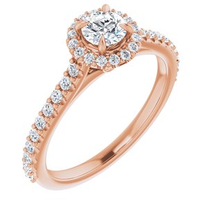 14K Rose 4 mm Round Forever One™ Moissanite & 1/3 CTW Diamond Engagement Ring